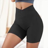 Bordás Fitness Rövidnadrág Női Leggings Cross V derekú Push Up Gym Shorts Edzés Futás Tornatermi Harisnya Push Up Sport Jóga Rövidnadrág Női