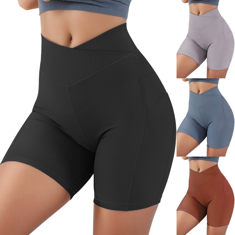 Bordás Fitness Rövidnadrág Női Leggings Cross V derekú Push Up Gym Shorts Edzés Futás Tornatermi Harisnya Push Up Sport Jóga Rövidnadrág Női