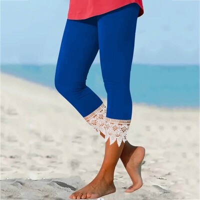 Pantaloni de vară 2024 pentru femei, din dantelă, elastici, până la vițel, jambiere cu talie mijlocie, pantaloni casual creion, pantaloni de stradă Lalies cu talie înaltă