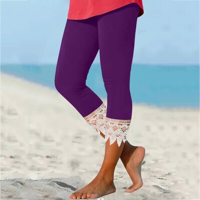 Pantaloni de vară 2024 pentru femei, din dantelă, elastici, până la vițel, jambiere cu talie mijlocie, pantaloni casual creion, pantaloni de stradă Lalies cu talie înaltă