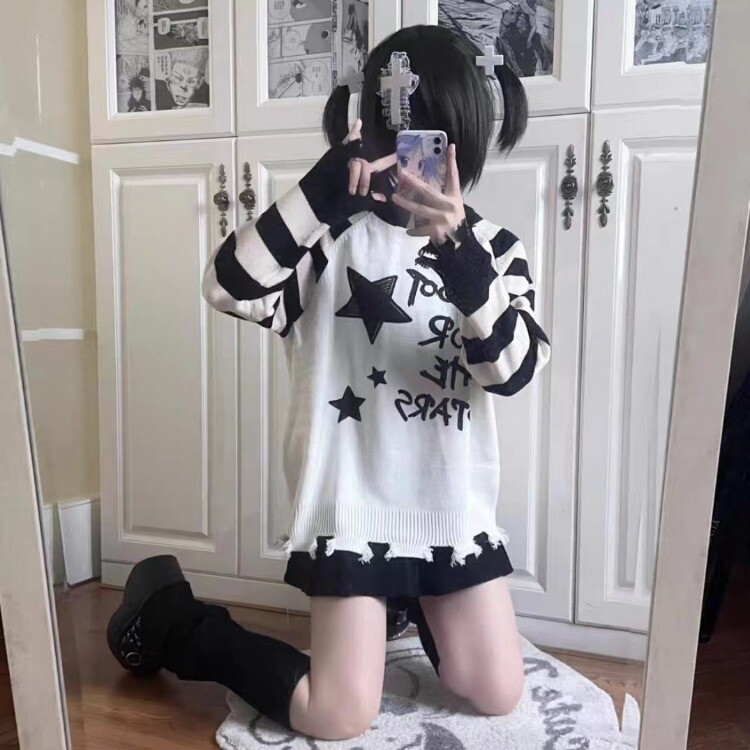 Pulovere cu dungi, negru, alb, de modă, pentru femei, 2024