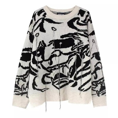 2022 Dungi întunecate Pulovere Negru Alb Haine Y2k Pulovere Distruse rupte Pulover pentru femei Bărbați Harajuku Pulovere tricot cu orificii