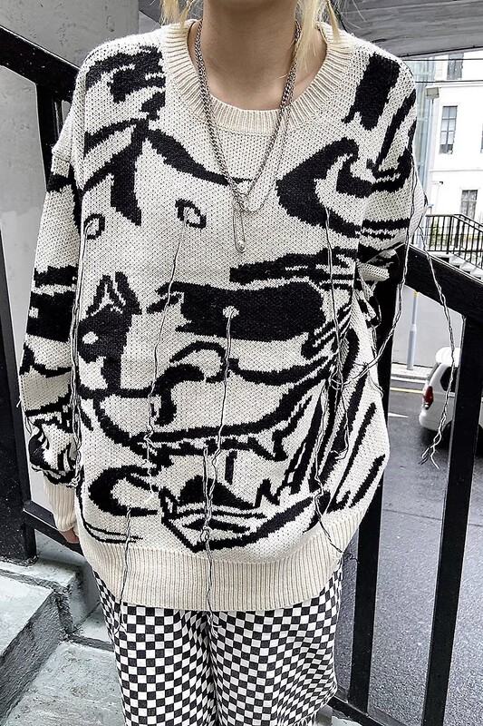 2022 Dungi întunecate Pulovere Negru Alb Haine Y2k Pulovere Distruse rupte Pulover pentru femei Bărbați Harajuku Pulovere tricot cu orificii