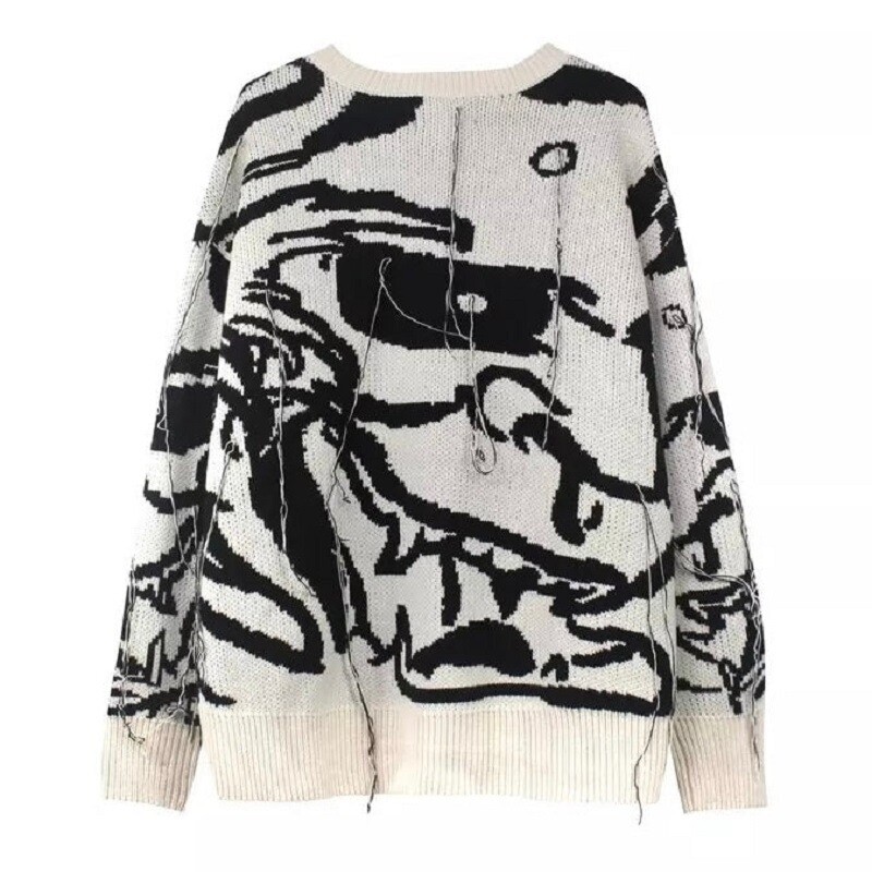 2022 Dungi întunecate Pulovere Negru Alb Haine Y2k Pulovere Distruse rupte Pulover pentru femei Bărbați Harajuku Pulovere tricot cu orificii