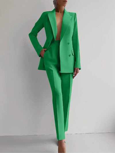 Costum blazer elegant și pantaloni cu picioare largi Două seturi 2 piese Ținute pentru femei 2024 Nou Clasic OL Work Street Outfit Trening