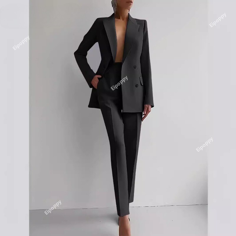 Costum blazer elegant și pantaloni cu picioare largi Două seturi 2 piese Ținute pentru femei 2024 Nou Clasic OL Work Street Outfit Trening