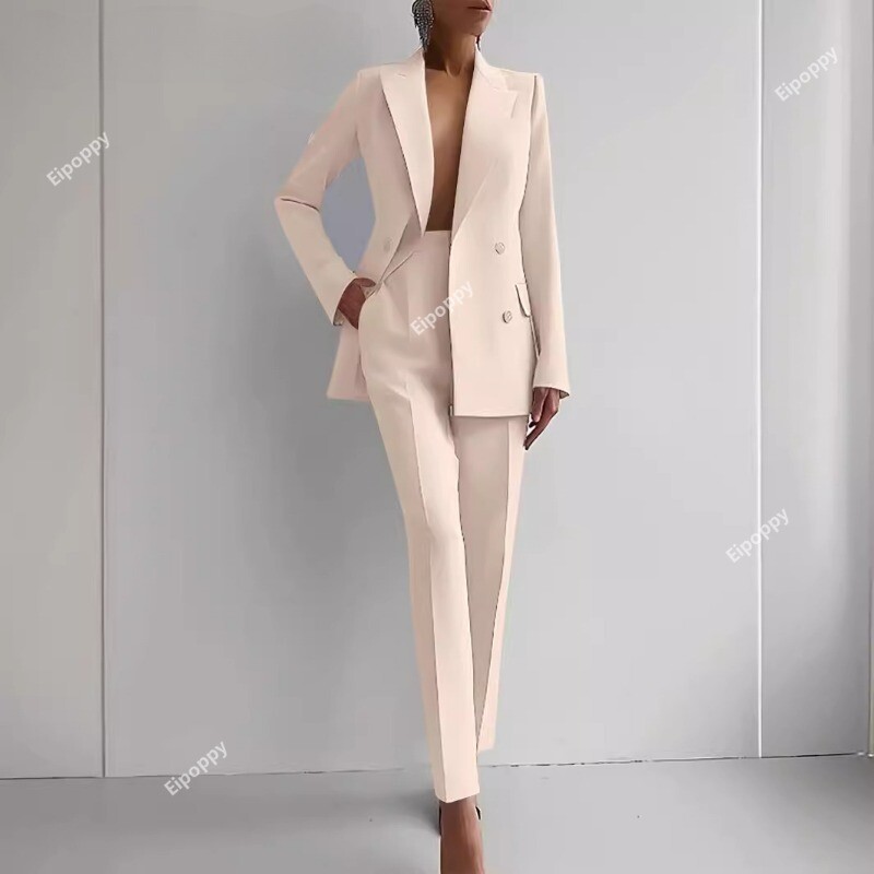 Costum blazer elegant și pantaloni cu picioare largi Două seturi 2 piese Ținute pentru femei 2024 Nou Clasic OL Work Street Outfit Trening