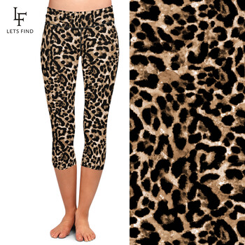 LETSFIND LETSFIND Γυναικεία κολάν κάπρι Νέο ψηλόμεσο Leopard Grain Print Leggin Fitnesss Sexy Slim Stretch Παντελόνι στη μέση της γάμπας