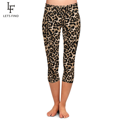 LETSFIND LETSFIND Moteriškos „Capri“ antblauzdžiai Naujos „Leopard Grain Print Leggin Fitenss“ kelnės iki blauzdos vidurio