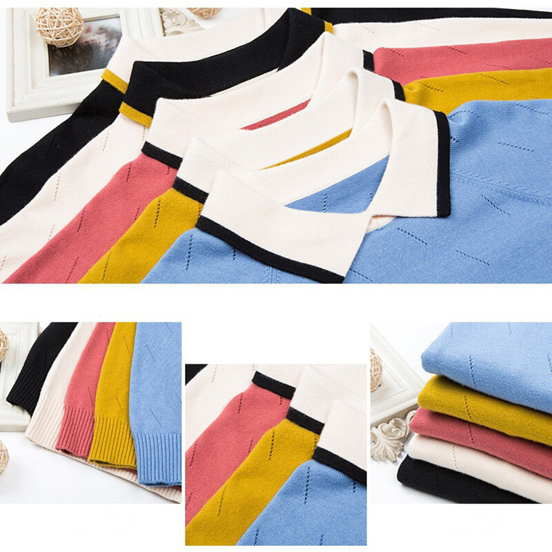 Moda guler răsturnat Pulovere subțiri tricotate pentru damă Pulovere elegante, calde, cu mânecă lungă, pentru femei, top coreean de culoare mozaică