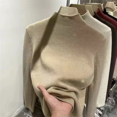 Κορεατικά πλεκτά πουλόβερ με κορεάτικο ζιβάγκο 2024 Winter Plus βελούδινο πουλόβερ Casual μπλούζες ζεστά πλεκτά με επένδυση από φλις