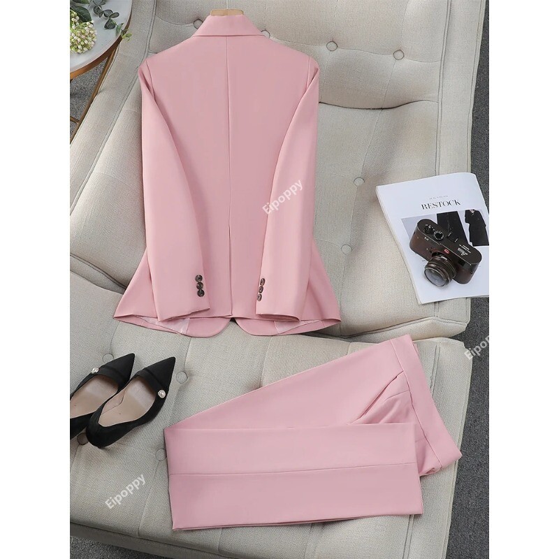 2024 Vestă pentru femei noi, sacou, jachetă și costum cu pantaloni, roz, albastru, caise, birou, dame, afaceri, serviciu, carieră, ținută formală, set de 3 piese