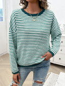 Fitaylor őszi téli alkalmi női O-nyakú csíkos hosszú ujjú pulóver Női kötött pulóver felsők