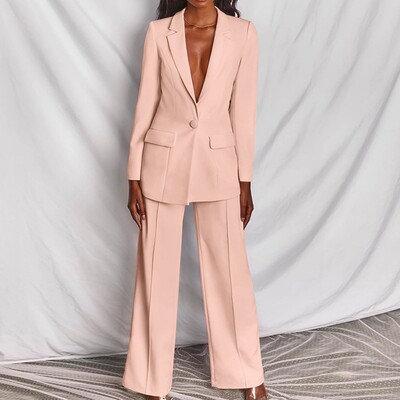 Ziemas priekšmets biroja uzvalks, modes žakete, vienkrāsains, vienkrāsains uzvalks ar V-veida apkakli un garām piedurknēm + bikses, 2 daļīgs komplekts.