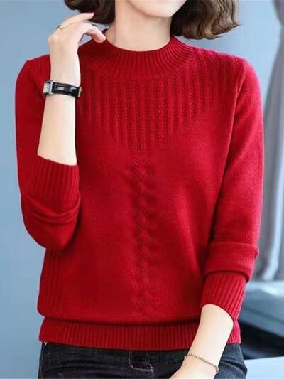 Tricotat Pantaloni Cămașă Călduș Toamnă Iarnă Pulover Noi Femei Cu jumătate de gât țesut Flori răsucite Pulovere Pulovere Pull Femme ZY7728