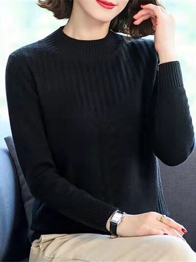 Tricotat Pantaloni Cămașă Călduș Toamnă Iarnă Pulover Noi Femei Cu jumătate de gât țesut Flori răsucite Pulovere Pulovere Pull Femme ZY7728