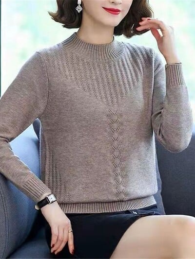 Tricotat Pantaloni Cămașă Călduș Toamnă Iarnă Pulover Noi Femei Cu jumătate de gât țesut Flori răsucite Pulovere Pulovere Pull Femme ZY7728