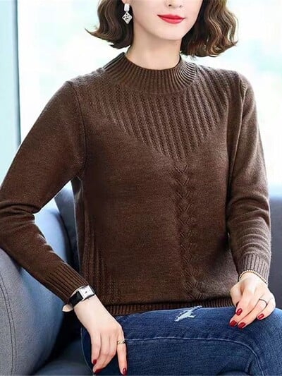 Tricotat Pantaloni Cămașă Călduș Toamnă Iarnă Pulover Noi Femei Cu jumătate de gât țesut Flori răsucite Pulovere Pulovere Pull Femme ZY7728