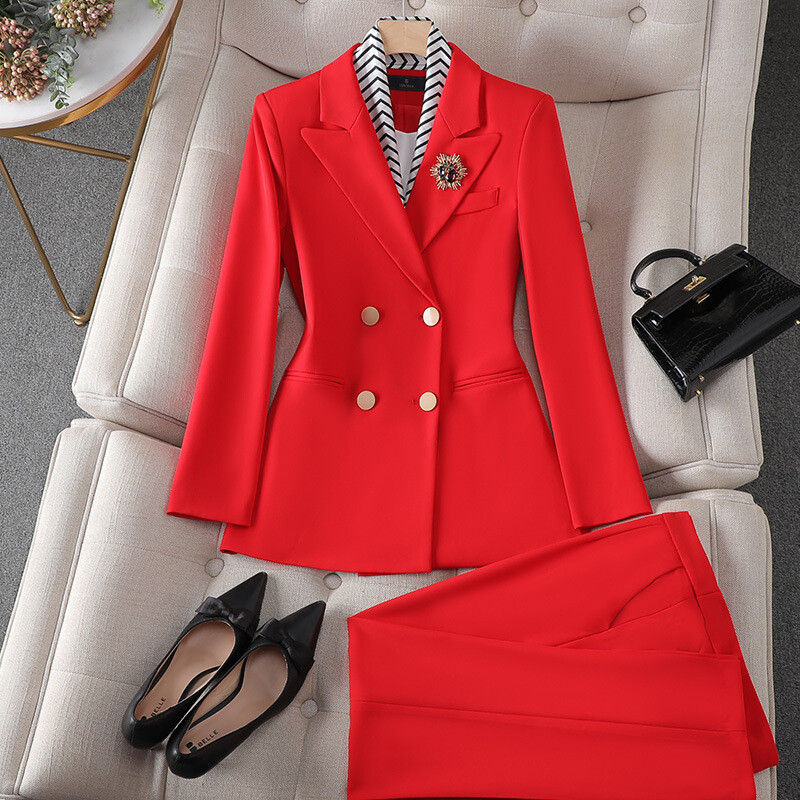 Fekete nadrág szettek Blézer+nadrág 2 részes irodai női formális üzleti nadrágruha Fehér elegáns ruhák hölgynek أطقم بناطيل