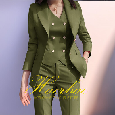 Γυναικείο Σετ σακάκι και παντελόνι Slim Fit, Γιλέκο με διπλό στήθος, Επαγγελματικά επίσημα ρούχα εργασίας, Κοστούμι παντελόνι, Ροζ, Lady, Party, Σετ 3 τεμαχίων