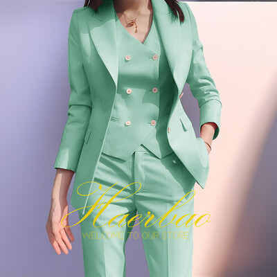 Γυναικείο Σετ σακάκι και παντελόνι Slim Fit, Γιλέκο με διπλό στήθος, Επαγγελματικά επίσημα ρούχα εργασίας, Κοστούμι παντελόνι, Ροζ, Lady, Party, Σετ 3 τεμαχίων