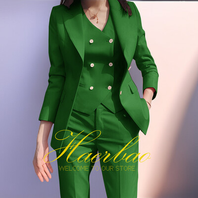 Γυναικείο Σετ σακάκι και παντελόνι Slim Fit, Γιλέκο με διπλό στήθος, Επαγγελματικά επίσημα ρούχα εργασίας, Κοστούμι παντελόνι, Ροζ, Lady, Party, Σετ 3 τεμαχίων