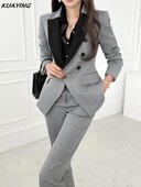 Costume de birou vintage de înaltă calitate, haine de lucru pentru doamne, costume cu pantaloni OL, formale pentru femei, jachetă, pantaloni, set 2 piese, toamnă nou