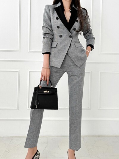 Costume de birou vintage de înaltă calitate, haine de lucru pentru doamne, costume cu pantaloni OL, formale pentru femei, jachetă, pantaloni, set 2 piese, toamnă nou