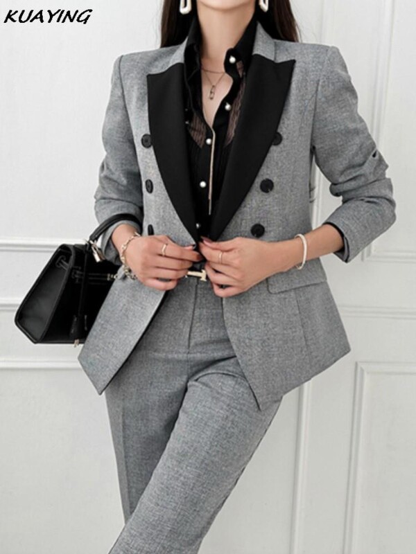 Costume de birou vintage de înaltă calitate, haine de lucru pentru doamne, costume cu pantaloni OL, formale pentru femei, jachetă, pantaloni, set 2 piese, toamnă nou