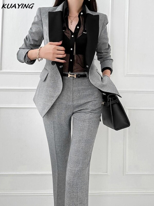 Costume de birou vintage de înaltă calitate, haine de lucru pentru doamne, costume cu pantaloni OL, formale pentru femei, jachetă, pantaloni, set 2 piese, toamnă nou