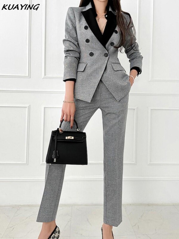 Costume de birou vintage de înaltă calitate, haine de lucru pentru doamne, costume cu pantaloni OL, formale pentru femei, jachetă, pantaloni, set 2 piese, toamnă nou