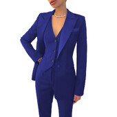 Set de costume pentru femei de afaceri, 3 piese, cu rever cu crestătură, vestă cu un singur piept, pentru serviciul de birou, costume de damă (Blazer+Vest+Pantalons)