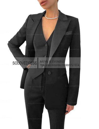 Set de costume pentru femei de afaceri, 3 piese, cu rever cu crestătură, vestă cu un singur piept, pentru serviciul de birou, costume de damă (Blazer+Vest+Pantalons)