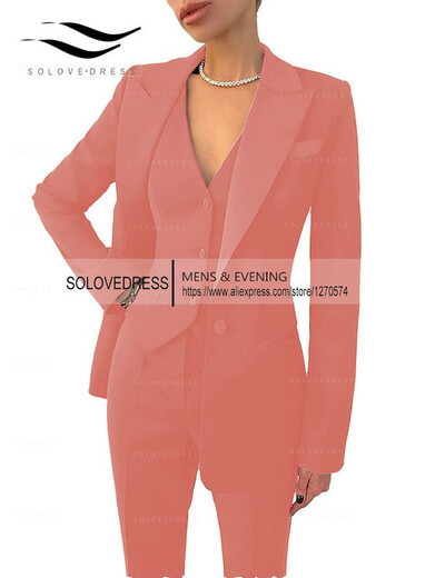 Set de costume pentru femei de afaceri, 3 piese, cu rever cu crestătură, vestă cu un singur piept, pentru serviciul de birou, costume de damă (Blazer+Vest+Pantalons)