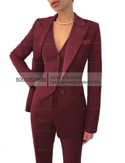 Set de costume pentru femei de afaceri, 3 piese, cu rever cu crestătură, vestă cu un singur piept, pentru serviciul de birou, costume de damă (Blazer+Vest+Pantalons)