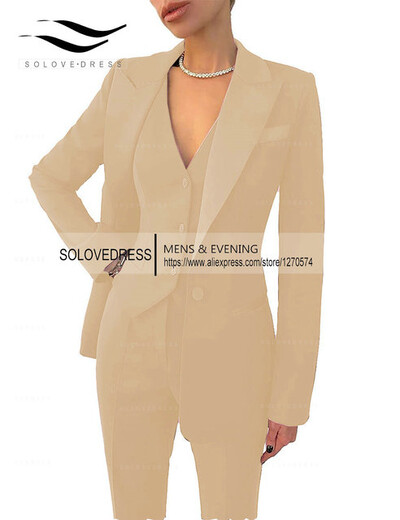 Set de costume pentru femei de afaceri, 3 piese, cu rever cu crestătură, vestă cu un singur piept, pentru serviciul de birou, costume de damă (Blazer+Vest+Pantalons)