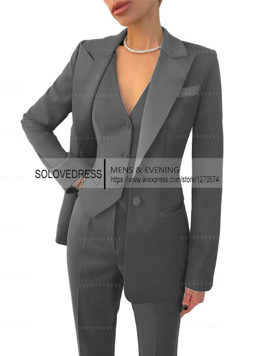 Set de costume pentru femei de afaceri, 3 piese, cu rever cu crestătură, vestă cu un singur piept, pentru serviciul de birou, costume de damă (Blazer+Vest+Pantalons)
