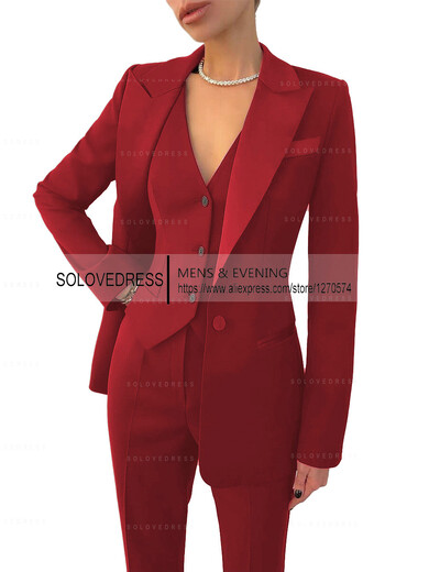 Set de costume pentru femei de afaceri, 3 piese, cu rever cu crestătură, vestă cu un singur piept, pentru serviciul de birou, costume de damă (Blazer+Vest+Pantalons)
