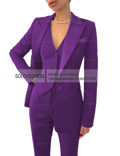 Set de costume pentru femei de afaceri, 3 piese, cu rever cu crestătură, vestă cu un singur piept, pentru serviciul de birou, costume de damă (Blazer+Vest+Pantalons)