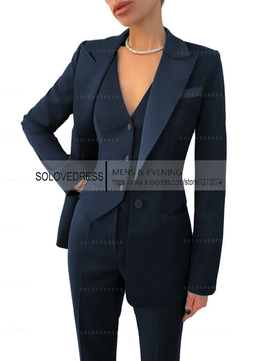 Set de costume pentru femei de afaceri, 3 piese, cu rever cu crestătură, vestă cu un singur piept, pentru serviciul de birou, costume de damă (Blazer+Vest+Pantalons)