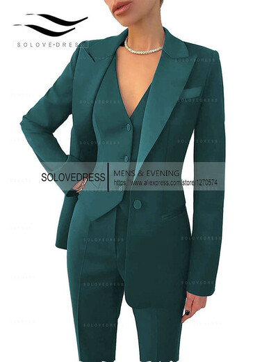 Set de costume pentru femei de afaceri, 3 piese, cu rever cu crestătură, vestă cu un singur piept, pentru serviciul de birou, costume de damă (Blazer+Vest+Pantalons)