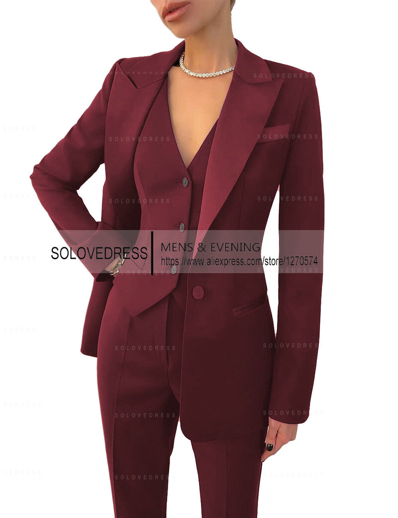 Set de costume pentru femei de afaceri, 3 piese, cu rever cu crestătură, vestă cu un singur piept, pentru serviciul de birou, costume de damă (Blazer+Vest+Pantalons)