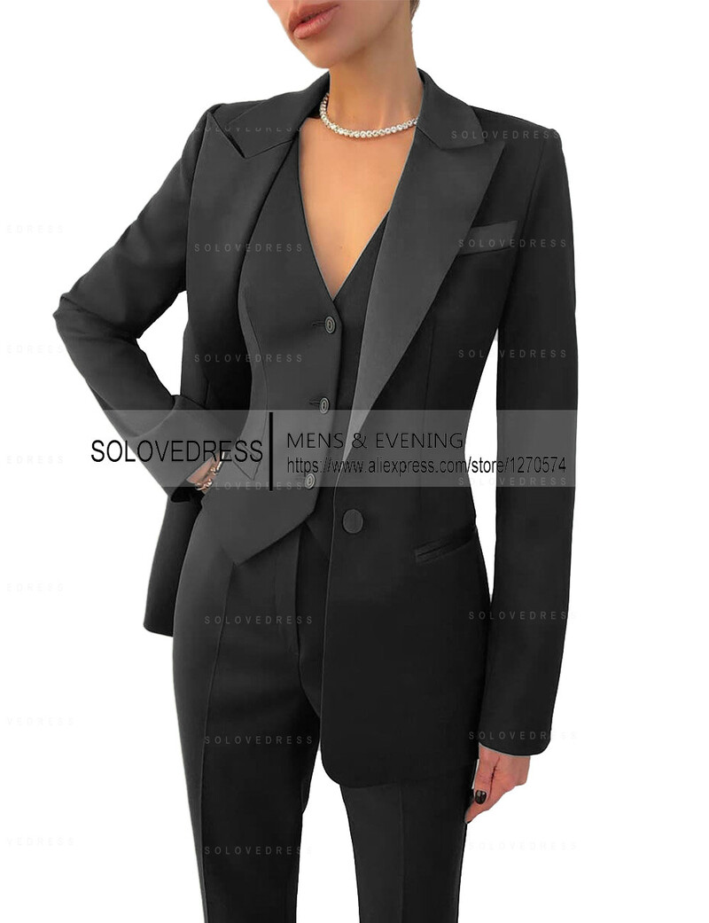 Set de costume pentru femei de afaceri, 3 piese, cu rever cu crestătură, vestă cu un singur piept, pentru serviciul de birou, costume de damă (Blazer+Vest+Pantalons)