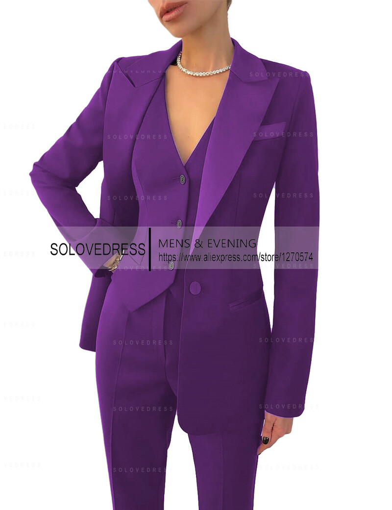 Set de costume pentru femei de afaceri, 3 piese, cu rever cu crestătură, vestă cu un singur piept, pentru serviciul de birou, costume de damă (Blazer+Vest+Pantalons)