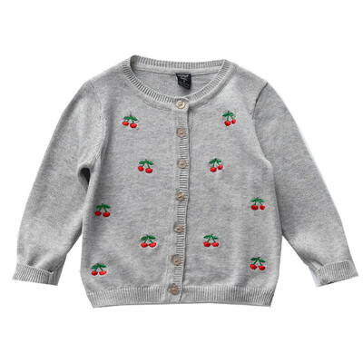 Little Girls Virsdrēbes Jaka Cherry Baby Cardigan Džemperis Pelēks Kokvilnas Balts Rozā mētelis 1 2 3 gadus vecam OGC215414