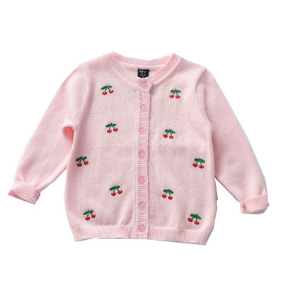 Little Girls Virsdrēbes Jaka Cherry Baby Cardigan Džemperis Pelēks Kokvilnas Balts Rozā mētelis 1 2 3 gadus vecam OGC215414