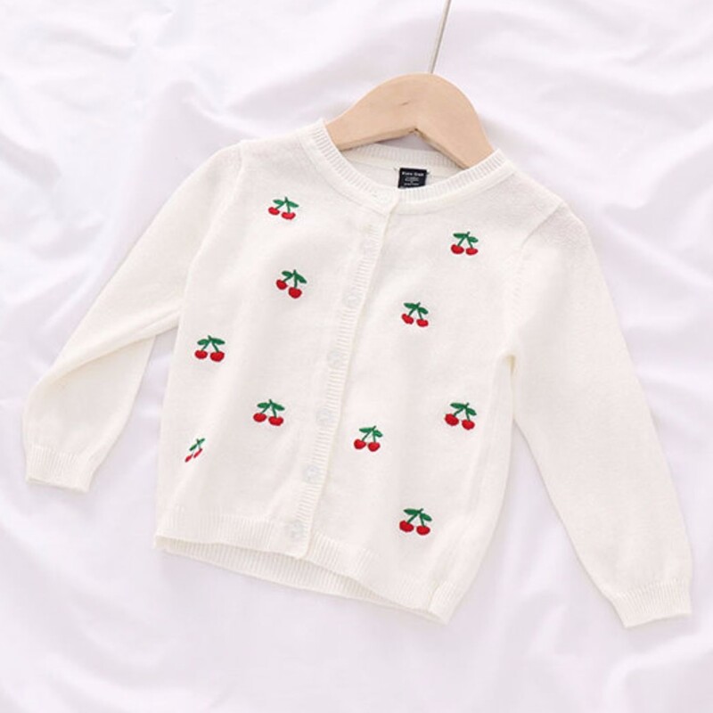 Little Girls Virsdrēbes Jaka Cherry Baby Cardigan Džemperis Pelēks Kokvilnas Balts Rozā mētelis 1 2 3 gadus vecam OGC215414
