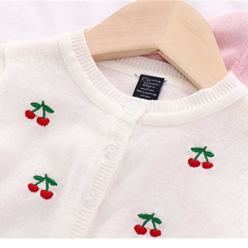 Little Girls Virsdrēbes Jaka Cherry Baby Cardigan Džemperis Pelēks Kokvilnas Balts Rozā mētelis 1 2 3 gadus vecam OGC215414