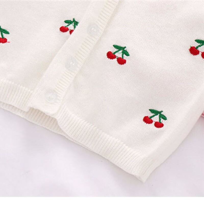 Little Girls Virsdrēbes Jaka Cherry Baby Cardigan Džemperis Pelēks Kokvilnas Balts Rozā mētelis 1 2 3 gadus vecam OGC215414