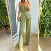 Off Shoulder Κομψά γυναικεία κοστούμια στράπλες μπλούζες ίσια παντελόνια σετ μόδας ιδιοσυγκρασία Casual λεπτά γυναικεία ρούχα